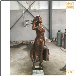 美女購物銅雕塑 美女購物銅雕塑