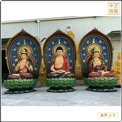 高一米西方三圣貼金彩繪像 高一米西方三圣貼金彩繪像