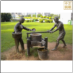 推石磨民俗人物雕塑 推石磨民俗人物雕塑