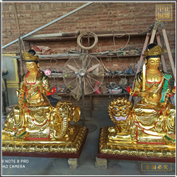 鑄銅鎏金文殊普賢雕像 鑄銅鎏金文殊普賢雕像